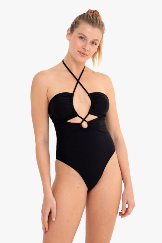 CALEY CUT OUT HALTER ONE-PIECE SWIMSUIT - BLACK
