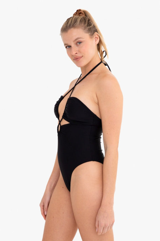 CALEY CUT OUT HALTER ONE-PIECE SWIMSUIT - BLACK