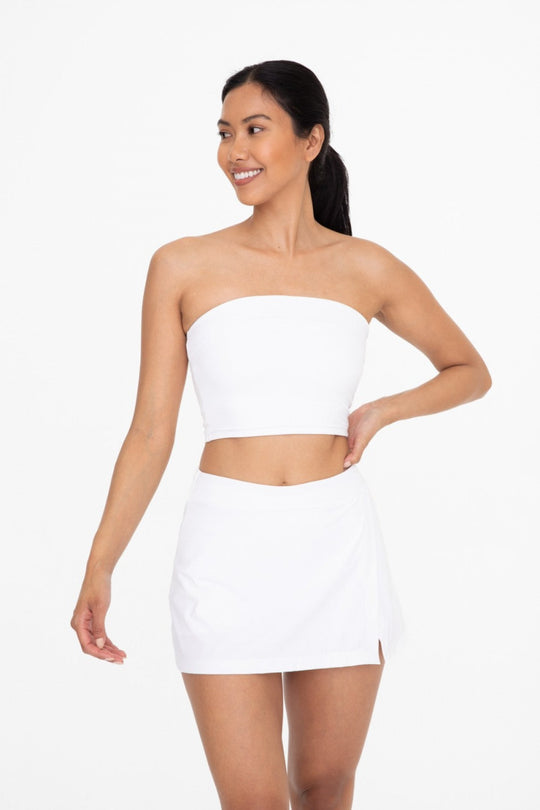 SPORTY BANDEAU STRAPLESS TOP WITH BUILT IN BRA - WHITE