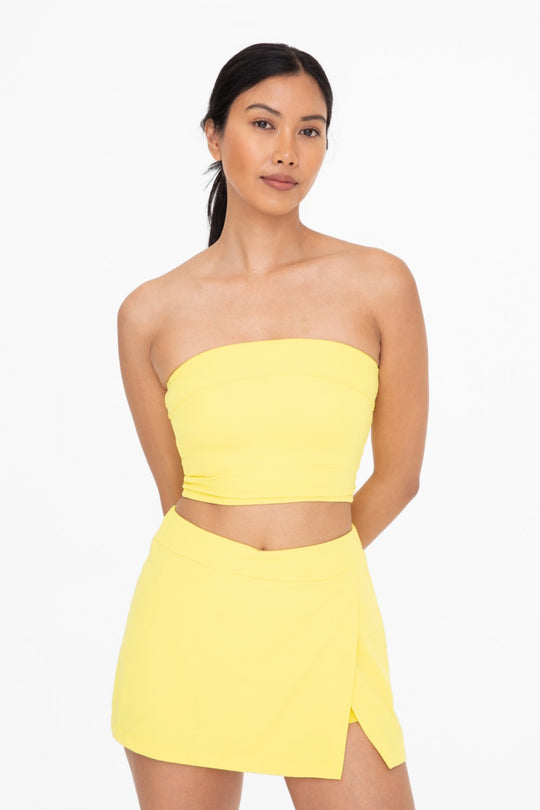 SPORTY BANDEAU STRAPLESS TOP WITH BUILT IN BRA - YELLOW