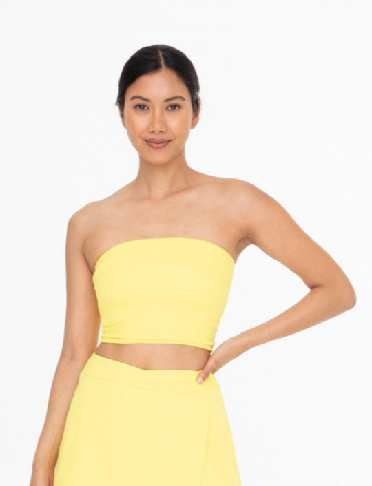SPORTY BANDEAU STRAPLESS TOP WITH BUILT IN BRA - YELLOW