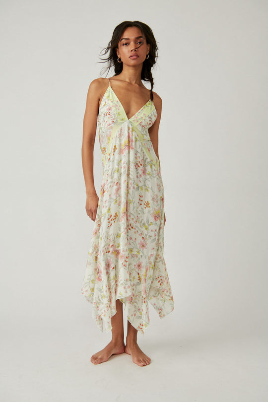 FREE PEOPLE - THERE SHE GOES PRINTED SLIP MAXI DRESS