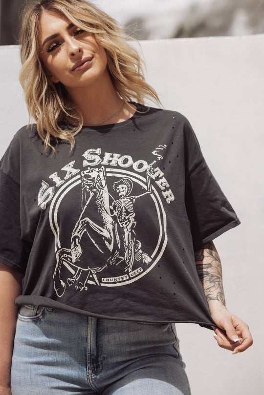 SIX SHOOTER OVERSIZED CROPPED TEE - VINTAGE BLACK