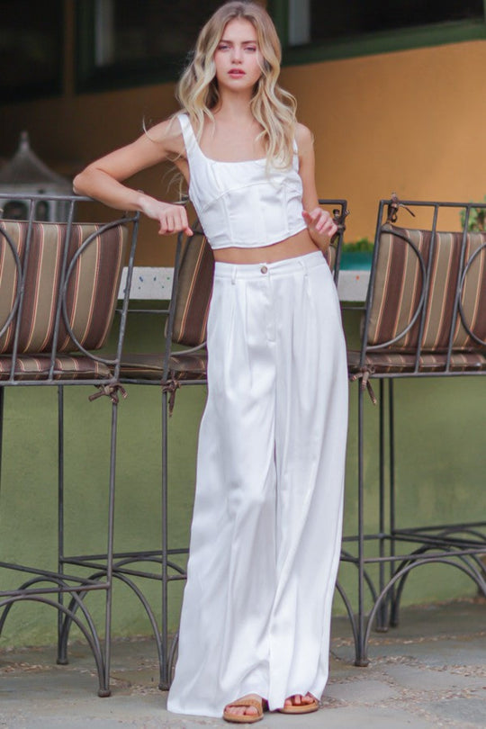 JESS BUNCHED FRONT WIDE LEG PANT - WHITE
