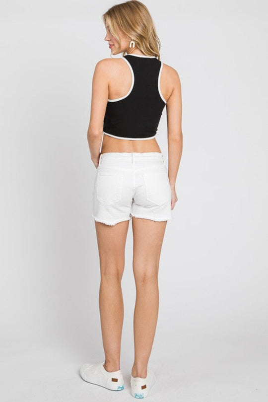 BABY RIBBED SPORTS LINE CROPPED TANK - BLACK