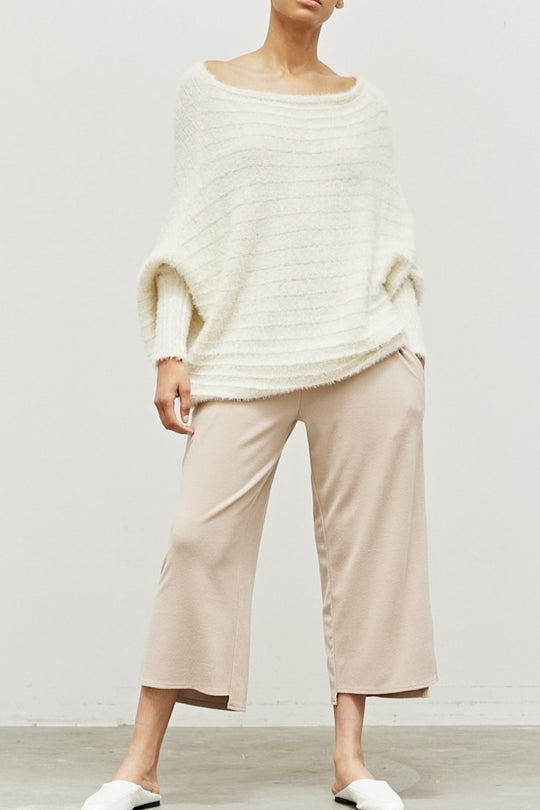 ABOVE ALL FUZZY FUNNEL NECK KNIT SWEATER#color_cream