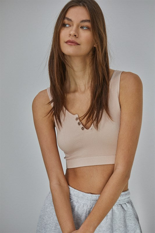 SQUARE UP BUTTON DOWN CROPPED TANK - SHADOW ROSE