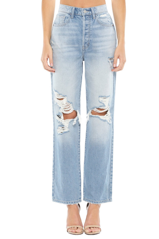 SUPER HIGH RISE DISTRESSED DAD JEANS