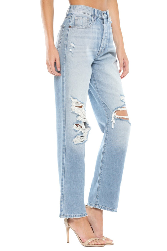 SUPER HIGH RISE DISTRESSED DAD JEANS
