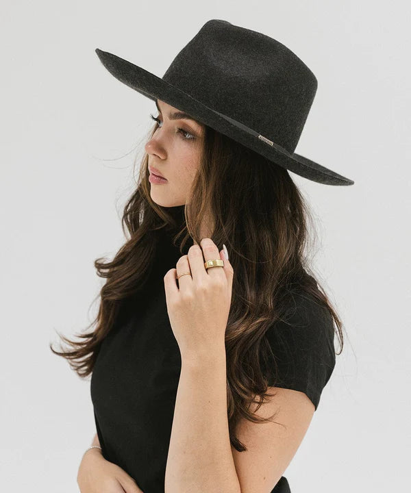 Gigi Pip Rowan Wide Brim Fedora - Charcoal